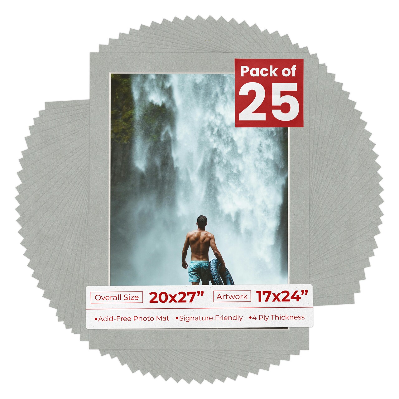 Light Grey Suede Mat Board for 20x27 Frames - Fits 17x24 Photos